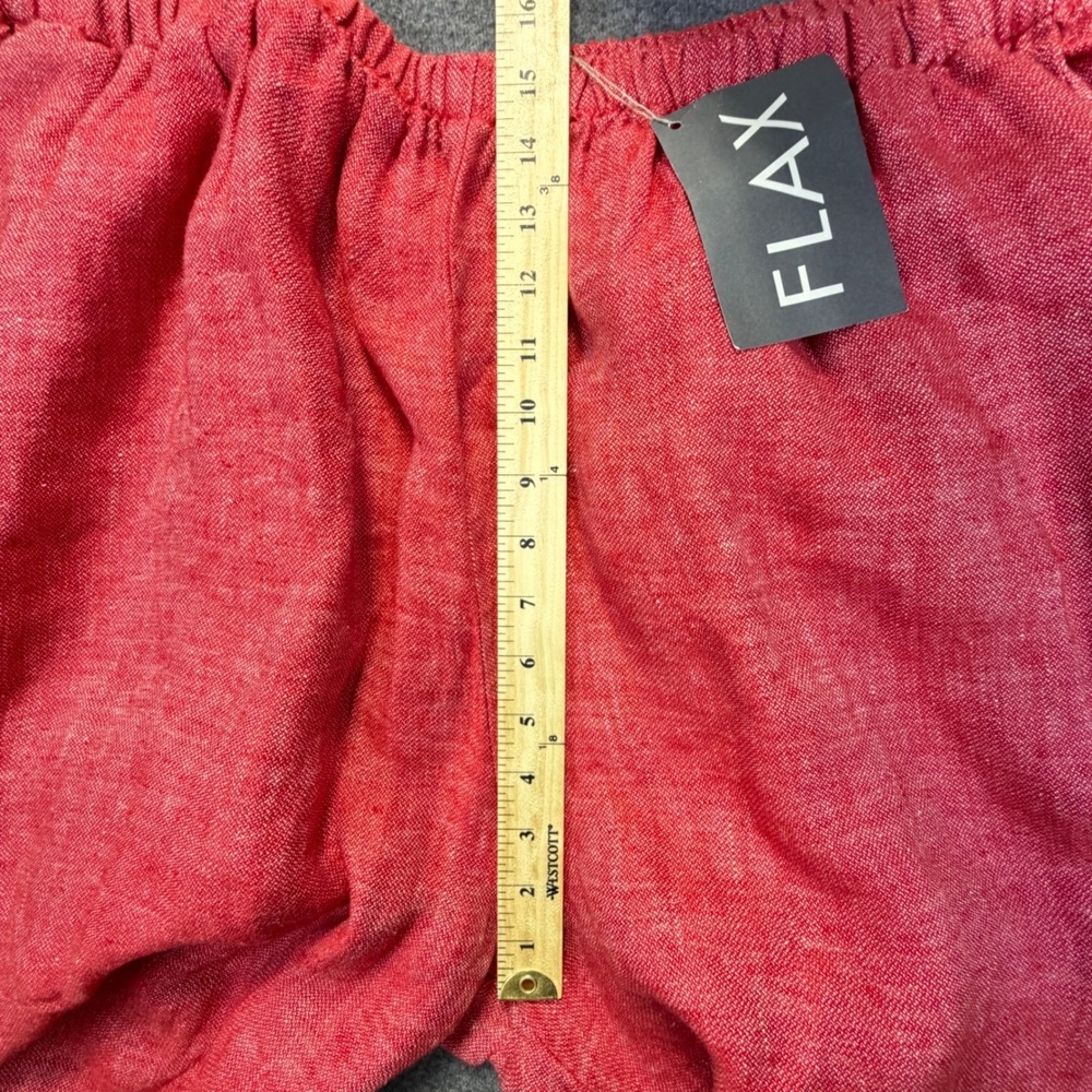 FLAX Red Linen Wide Leg Cropped Pants 3G NWT Lagenlook - Picture 6 of 7
